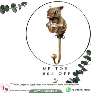 ที่แขวนเสื้อโค้ทและหมวกทำด้วยมือทำจากเหล็กหล่อดีไซน์รูปกระรอกทองเหลืองโบราณ - Product Image 2