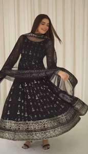 Nouveau look de vêtements de soirée de créateur Nouvelles couleurs Faux Georgette avec séquence de broderie fonctionne avec des manches complètes au prix de gros - Product Image 6