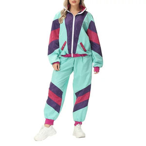 Conjunto de chándal cortavientos de 2 piezas de bloque de color para mujer, conjunto de chándal cortavientos de manga larga con cremallera frontal Hip Hop - Product Image 1