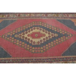 Vintage Turkish Rug, 4.9x11.7 ft Rug, <b>Red</b> Striped <b>Wool</b> Rug - Product Image 5