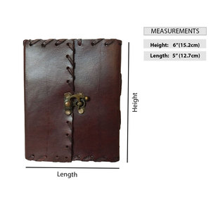 A3 Handmade Genuine Brown Leather Wrap Journal Printed Unlined Pages Antique <b>Lock</b> Closure Writing Sketching Travel <b>Diary</b> - Product Image 5