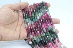 Cuentas de Turmalina Natural Multicolor Facetadas, Perforadas Centralmente, en Forma de Tubo y Tubería, 7x12mm, 17 Pulgadas, para la Fabricación de Joyas, Gran Venta - Product Image 4