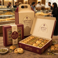 Boîte en papier personnalisée AT PACK pour les douceurs arabes, baklava, dattes, pâtisseries, emballage cadeau avec logo