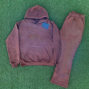 Conjunto de Sudadera con Capucha y Pantalones Deportivos de Felpa Azul Sólido para Hombre, Talla Grande, Ropa Casual de Otoño, 100% Algodón Tejido - Product Image 2