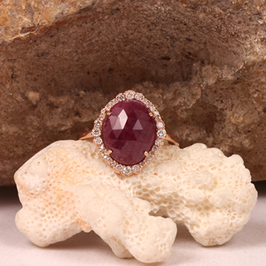 Anillo de aniversario de boda con gema de rubí Natural, oro rosa de 14 quilates, tachonado con diamantes, joyería personalizada - Product Image 4