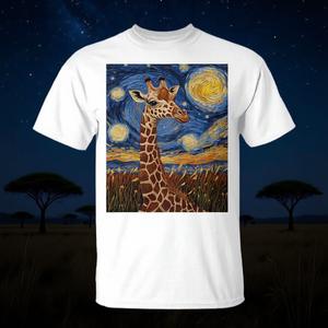 T-shirt Promozionale Stile Van Gogh con Giraffa Africana e Notte Stellata di Van Gogh - Product Image 3