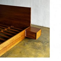 Ensemble de meubles de chambre à coucher de luxe, style minimaliste moderne, en teck, lit mural king/queen size, plateforme de lit, armoires flottantes, hôtels