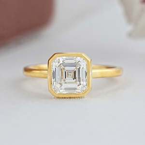 Elegante Asscher Lab Diamond Bezel Set Anillo solitario Lab Grown Diamond Ring Piedra principal Oro sólido 14K Regalo perfecto para mujeres - Product Image 1