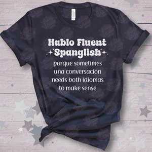 Maglietta divertente per insegnanti di spagnolo: T-shirt promozionale comica per chi parla fluventemente Spagnolo-Latino - Product Image 1