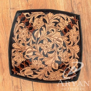 Organizador de escritorio de cuero mecanizado a mano, cuencos, bandeja de cuero genuino Floral occidental, artículos decorativos hechos a mano para el hogar, decoración elegante - Product Image 1