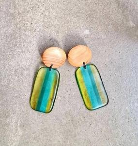 Boucles d'oreilles pendantes en résine superposées bleu beige personnalisées en gros, grandes boucles d'oreilles géométriques, bijoux fantaisie, cadeaux pour filles au meilleur prix - Product Image 4