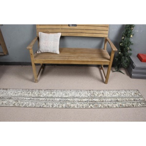 Vintage Turkish <b>Runner</b> <b>Rug</b> 1.2x7.5 ft, White Check <b>Rug</b> Wool - Product Image 3