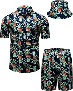 <b>Mens</b> 3PCS Set Vintage Satin Breathable Custom Flower Hawaiian Shirt Shorts and <b>Bucket</b> <b>Hat</b> Summer Beach Holiday Outfit - Product Image 1