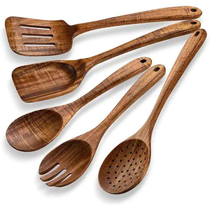 Cucharas de Servir de Madera con Mango Largo, Estilo Clásico, Marrón, Juego de Utensilios de Cocina de 7 Piezas, Ecológicas, para Fiestas, por Saniya Handicraft - Product Image 6
