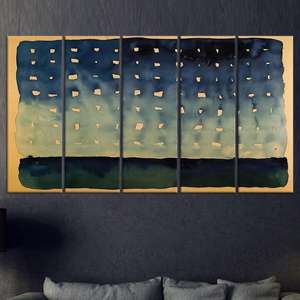 Toile d'art imprimée avec ciel nocturne abstrait beige et bleu marine, ensemble de 5 toiles - Product Image 1