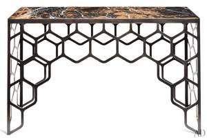 Metal <b>Marble</b> <b>Console</b> <b>Table</b> Glass Top Triple Shelves Modern Industrial Design Custom Size METAL WAVE Durable Easy Clean Home - Product Image 5