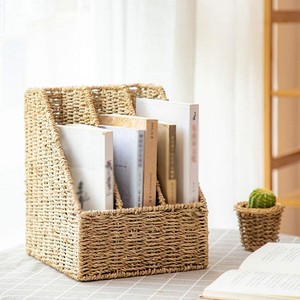 Seagrass magazine holder basket home office organizer file compartment rack accessories for desk storage - Product Image 3