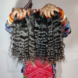 Extensions de cheveux humains Remy du sud de l'Inde non traités Paquets alignés de cuticules vierges crues dans l'eau et les vagues profondes - Product Image 1