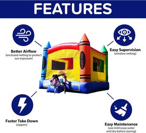 บ้านลมเป่าลมสำหรับเด็ก JumpOrange ขนาด 15'x13' สีสันสดใส รุ่น Commercial Color Crayon – บ้านลมสูง 12 ฟุต ทำจาก PVC หนา 15 ออนซ์ พร้อมเครื่องเป่าลม - Product Image 4