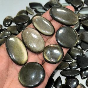 Obsidienne en or brillant forme ovale pierre précieuse en vrac incroyable cabochon lisse en obsidienne dorée pour la fabrication de bijoux fantaisie gemmes - Product Image 4