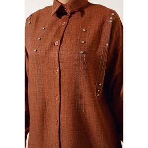 Ensemble 2 pièces en lin lapidé et pailleté Marron - Product Image 1