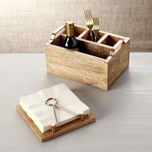 Customized Shape Mango Wood Serving Caddy Decorative <b>Kitchen</b> Organizer for <b>Storage</b> Tableware Cutlery Office Use-OEM Design - Product Image 4