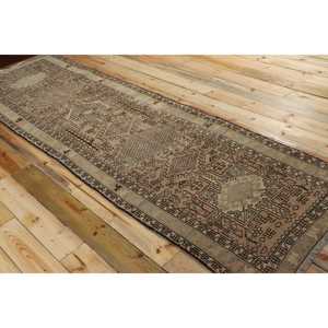 Turkish 3,1x10,4 ft Rug, Runner Vintage Rug, <b>Brown</b> Floral <b>Wool</b> Rug - Product Image 4
