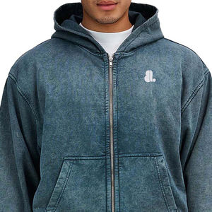 Sudadera con capucha y cremallera para hombre, estilo urbano, lavado ácido, color liso, corte regular, forro polar, 100% algodón, transpirable, de secado rápido, servicio OEM - Product Image 6