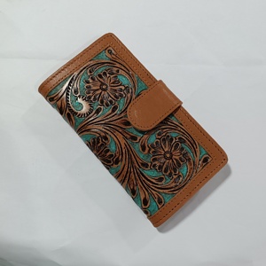 Cartera de estilo de lujo de vaquero occidental más vendida, cuero labrado a la moda con decoración de flores y borlas para otoño - Product Image 2