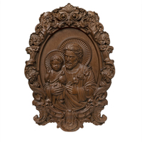Plaque en bois de style baroque Saint Joseph avec l'Enfant, décoration murale religieuse ornée sculptée à la main