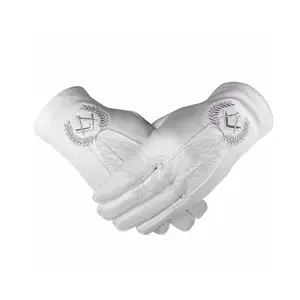 Manufacturers Fashion White Cotton-Gloves Masonic Regalia Embroidered logo Supplier from pakistan