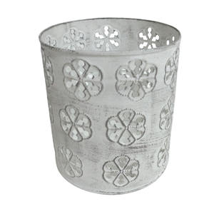 Votive ronde en fer classique avec lavage blanc utilisable pour les pots de bougie votive en métal décoratifs pour la maison Votive de ferme - Product Image 1