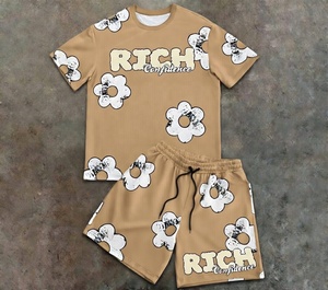 Summer Unisex 2 Piece Tracksuit Short <b>Set</b> Sweatsuit Customized Printed Short Sleeve Shorts T Shirt <b>Set</b> for Men - Product Image 1