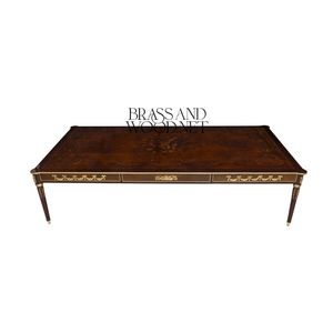 Table basse rectangulaire de luxe avec incrustations complexes et accents en laiton pour une élégance intemporelle du salon - Product Image 1