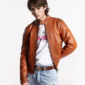 Chaqueta Corta de Cuero Genuino Marrón para Hombre - Nuevo Producto Otoño/Invierno 2025, Chaqueta Personalizada de Piel de Oveja, Estilo Británico y Elegante - Product Image 1