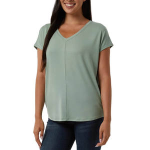 Camiseta informal de manga corta con cuello en V para mujer, camiseta suave de algodón 100%, ligera, de alta calidad, transpirable, de secado rápido, antiarrugas - Product Image 5