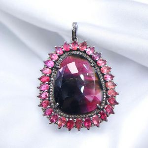 Argent Sterling 925 Naturel Bio Tourmaline Tranche Facettes Coupe Pierre Pendentif À La Main Rose Tourmaline Pendentifs - Product Image 1
