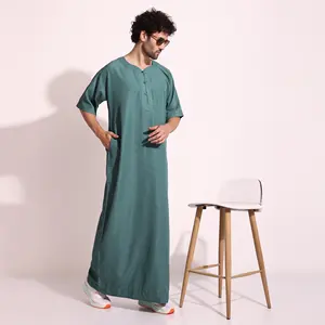 Dubai arabo Wear Omani Collar Style morbido cotone persiano abbigliamento rilassato Mens musulmano Thobe Jubba Kurta