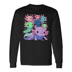 Camiseta de Manga Larga con Estampado Digital de Ajolotes Kawaii, Unisex para Adultos, Cuello Redondo, Promocional - Product Image 1