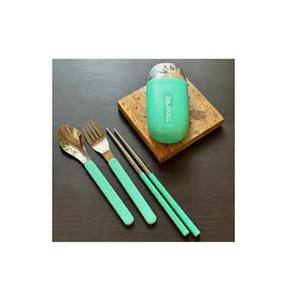 Top vente articles Design moderne argent miroir poli avec poignée verte ensemble de couverts couteau cuillère fourchettes couverts en acier inoxydable - Product Image 1