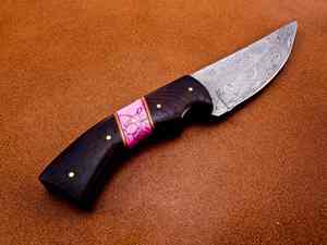 มีดสกินเนอร์เหล็กดามัสกัสปรับแต่งได้ OEM ทำจากหนังมีลวดลายบิดด้ามไม้ - Product Image 3