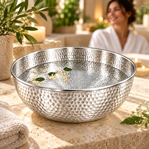 Bassin de pédicure rond en acier inoxydable martelé, bol de trempage pour les pieds, couleur argent - Product Image 6