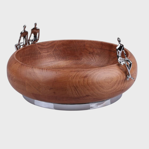 Figuras humanas de Metal plateado de madera de calidad superior, mesa de diseño único, cuenco decorativo para servir ensaladas para uso en fiestas de boda - Product Image 1