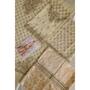 Colección Maria B. Baad-E-Saba Vol.6 Ivory Gold MC-047 y TC-549 Tela Satén - Product Image 5