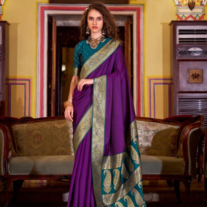Sari de seda suave de diseñador indio pakistaní, vestido de boda de estilo tejido Zari, vestido de novia de estilo tradicional - Product Image 1