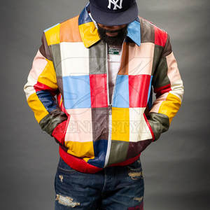 Veste en cuir patchwork pour homme, coupe structurée et finition durable, veste en cuir patchwork élégante pour homme - Product Image 5