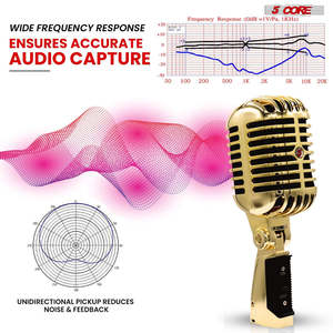 Micrófono Vintage de 5 Núcleos, Micrófono Dinámico Clásico Profesional XLR de Estudio, Estilo Retro, Dorado - Product Image 2