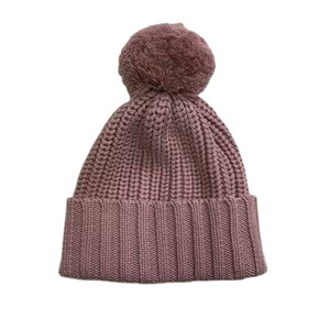 Top Pink Chunky pompom knitted hat Cap Unisex 100% Acrylic Beanie Hat Knit Winter warm Pom Beanies with Cuff (Unisex) - Product Image 3