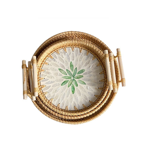 Plateau de service de luxe en rotin et nacre faits à la main avec poignée de plateau de lit au design rustique en nacre - Product Image 5