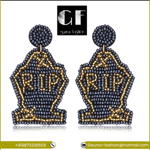 Pendientes de tuerca de calavera de calabaza con cuentas de semillas de cristal chapadas en oro geométricas de moda al por mayor accesorios de Navidad de Año Nuevo de confianza - Product Image 2